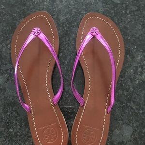 Tory Burch metallic purple flip flops